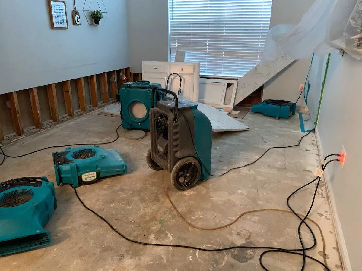 Dehumidifier in flood-cut room for Water Damage Restoration in Southington